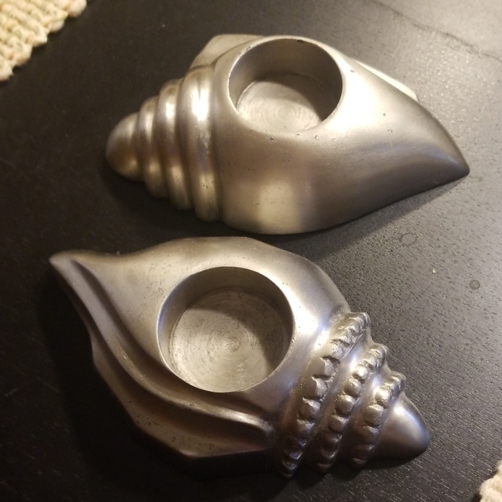 Pewter tealight candle holders, Shells-2